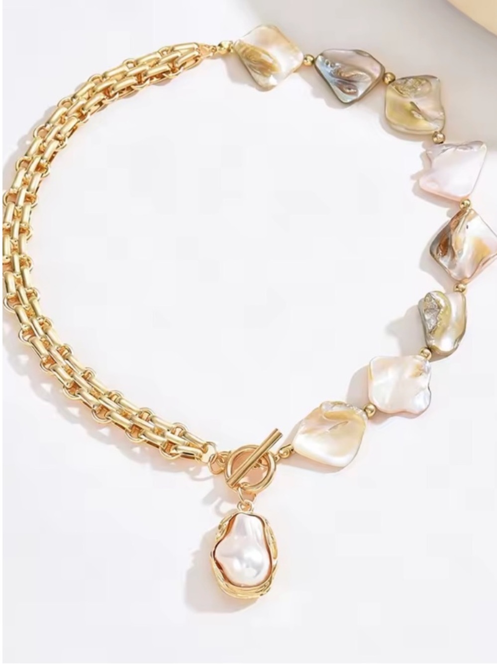 Gold and Cream Baroque Pearl Multi-Chain Necklace